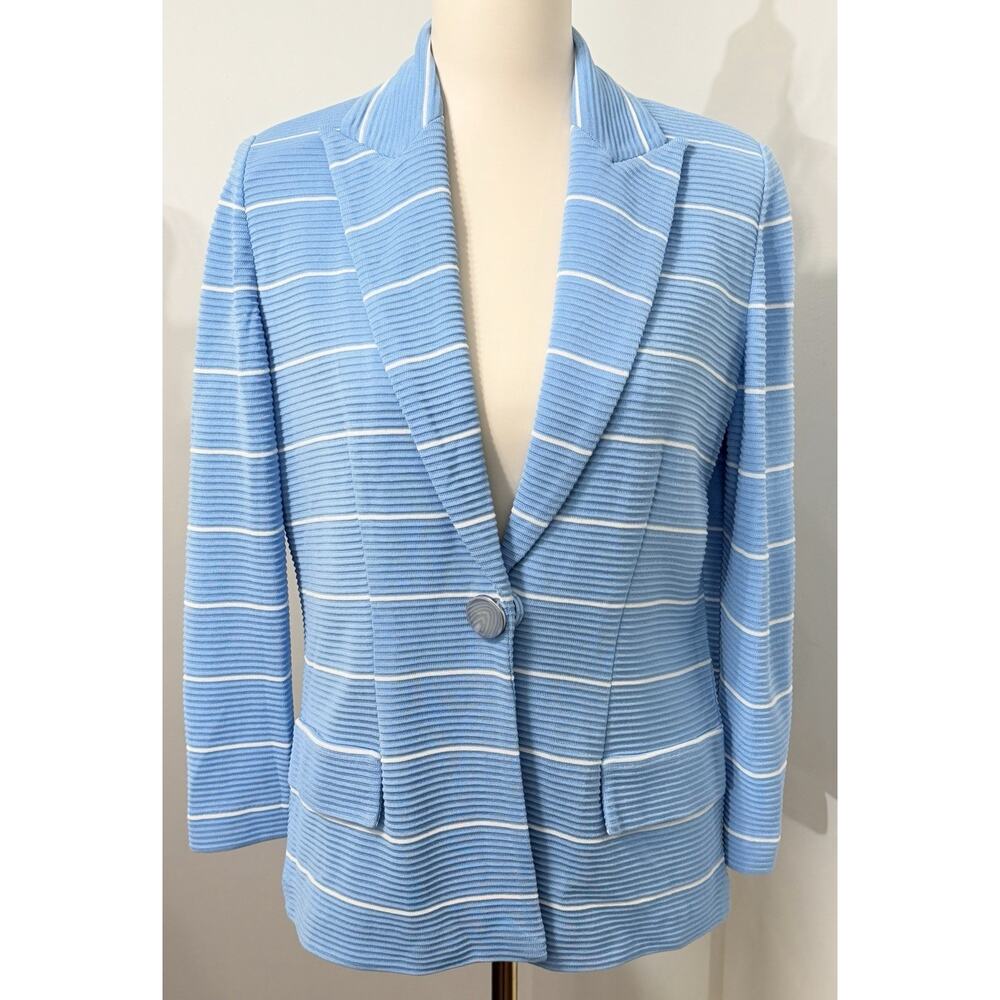 EXCLUSIVELY MISOOK Light Blue White Striped Button Spring Summer Jacket S Small